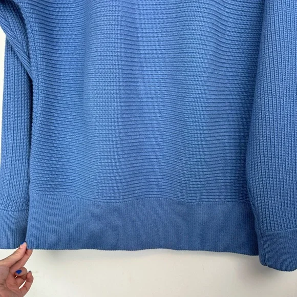 Vtg The Sheepery 100% Virgin Wool Sz 44 Blue Ribbed Knit Button Placket Collar